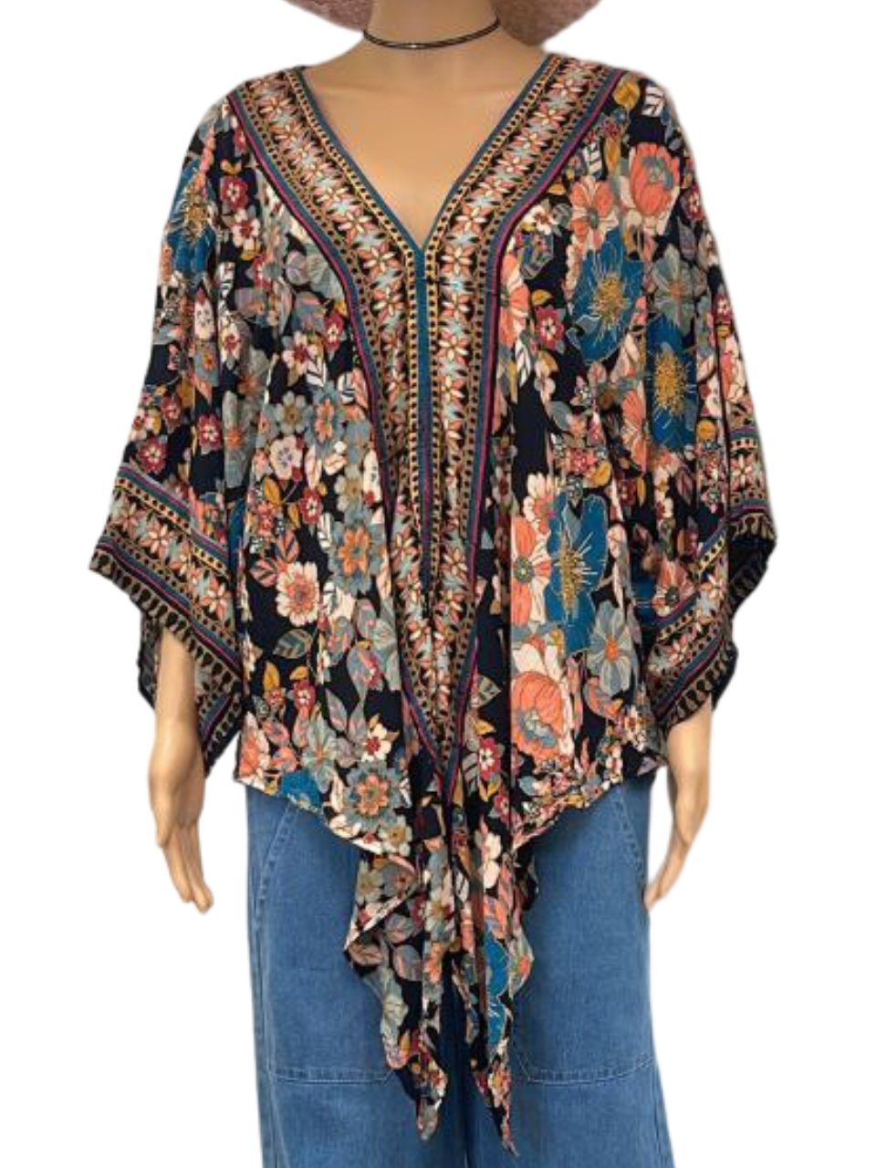 Boho Chic Floral Print V-Neck Kaftan Top