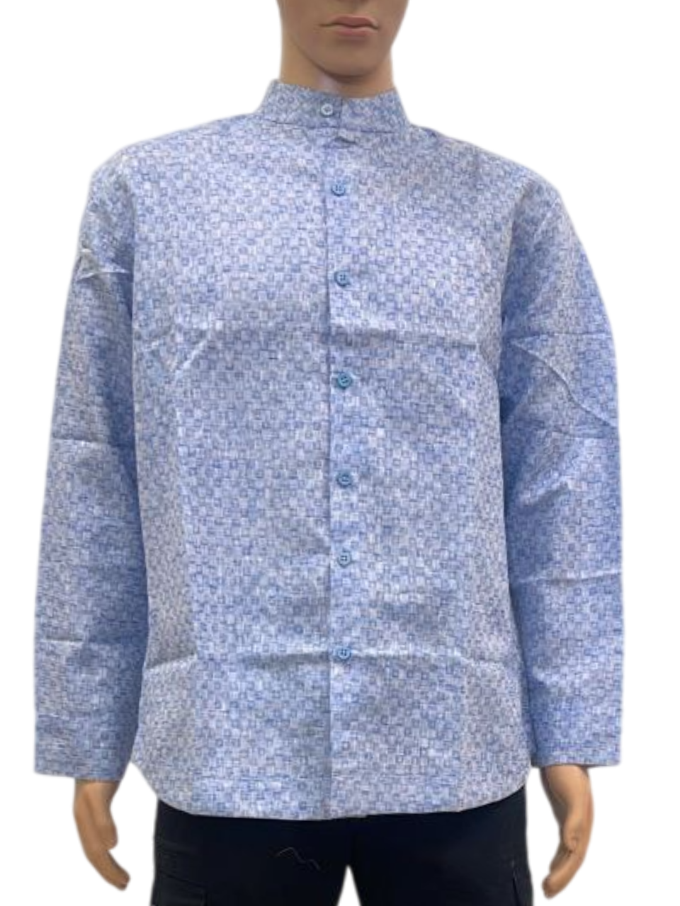 Men's Tranquil Blue Printed Long-Sleeve Shirt