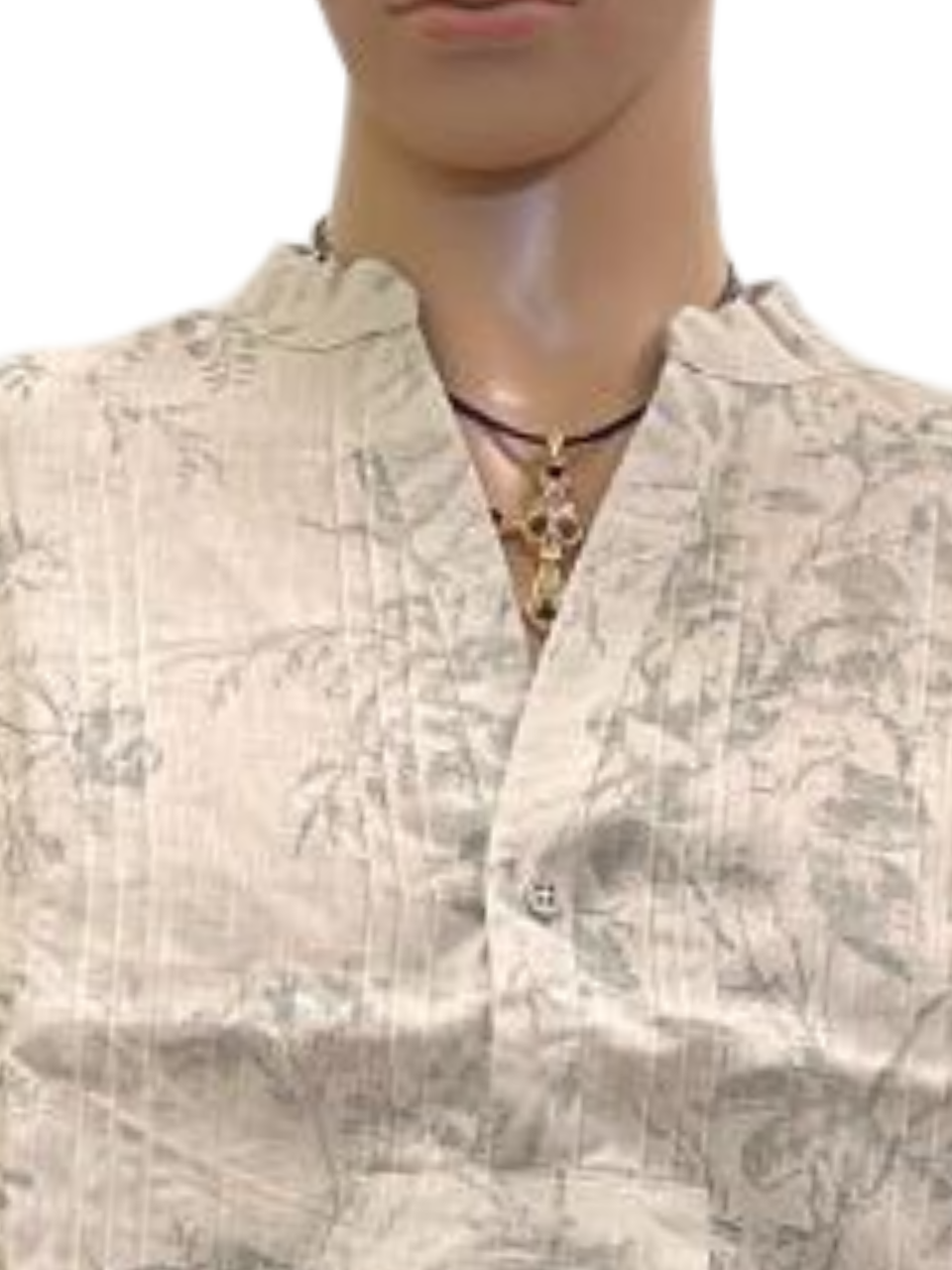 Men's Floral Beige Half-Placket Cotton Shirt