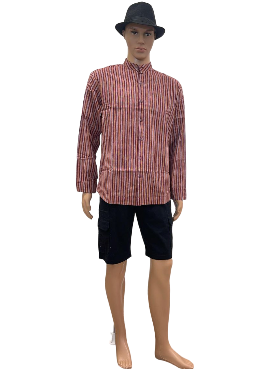 Men's Multicolor Striped Mandarin Collar  Shirt