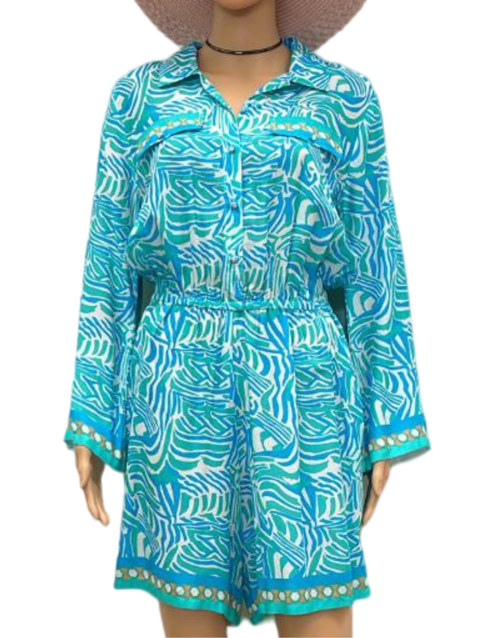 Turquoise Tropical Print Co-Ord Set with Long Sleeves