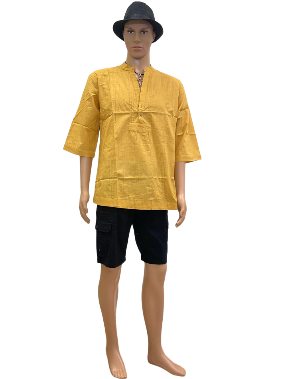 Men's Mustard Yellow Half-Sleeve Tunic Shirt