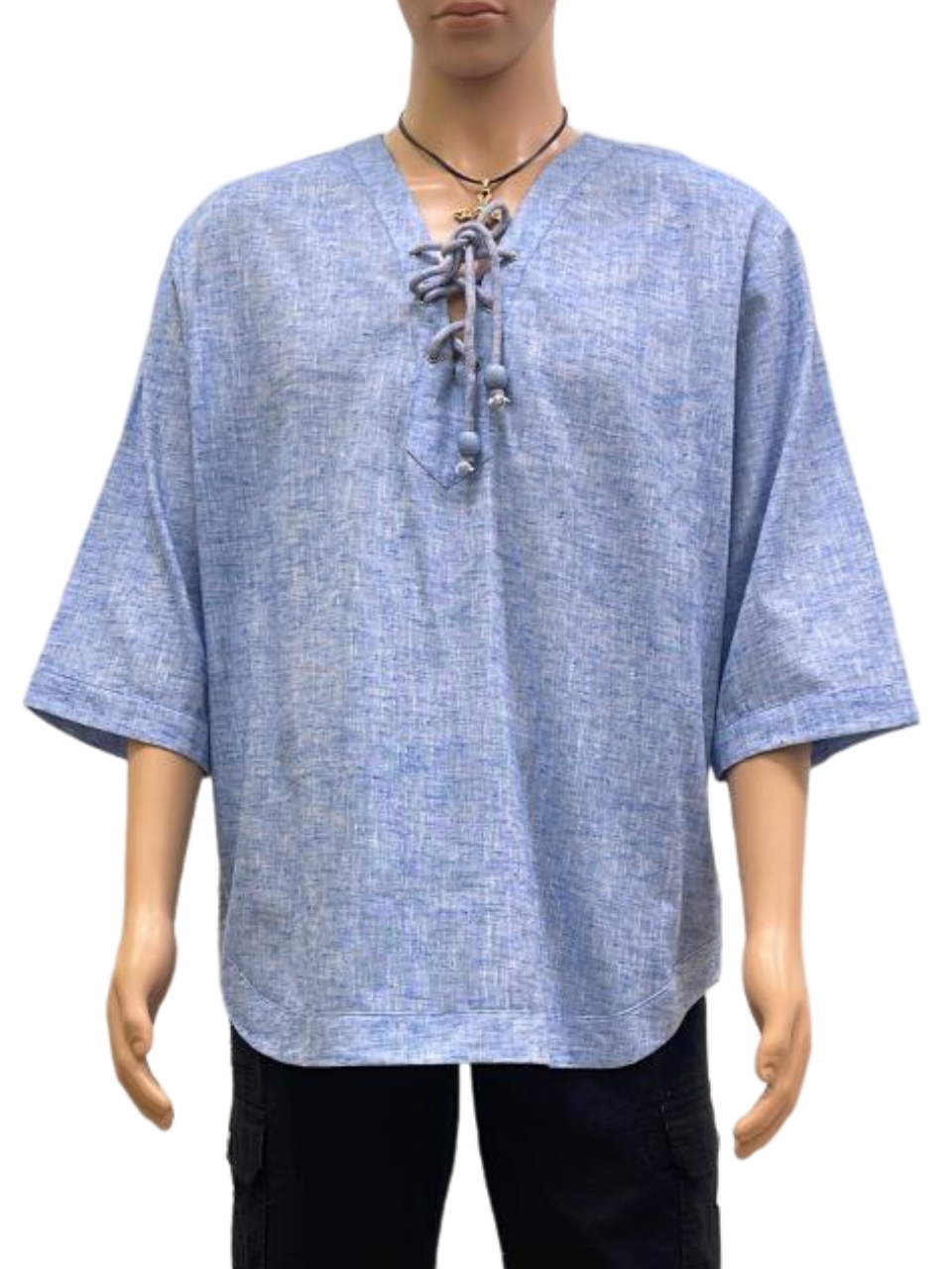 Men's Sky Blue Lace-Up Shirt