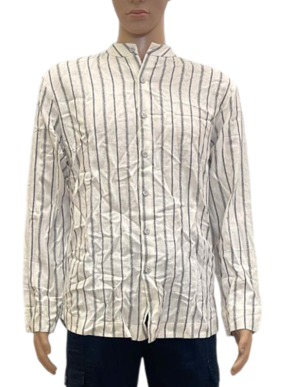 Men's Striped Band Collar Long-Sleeve Shirt