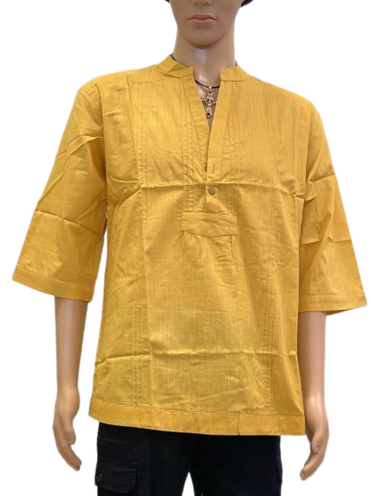 Men's Mustard Yellow Half-Sleeve Tunic Shirt