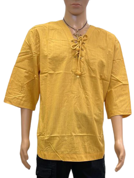 Men's Mustard Yellow Lace-Up Boho Shirt