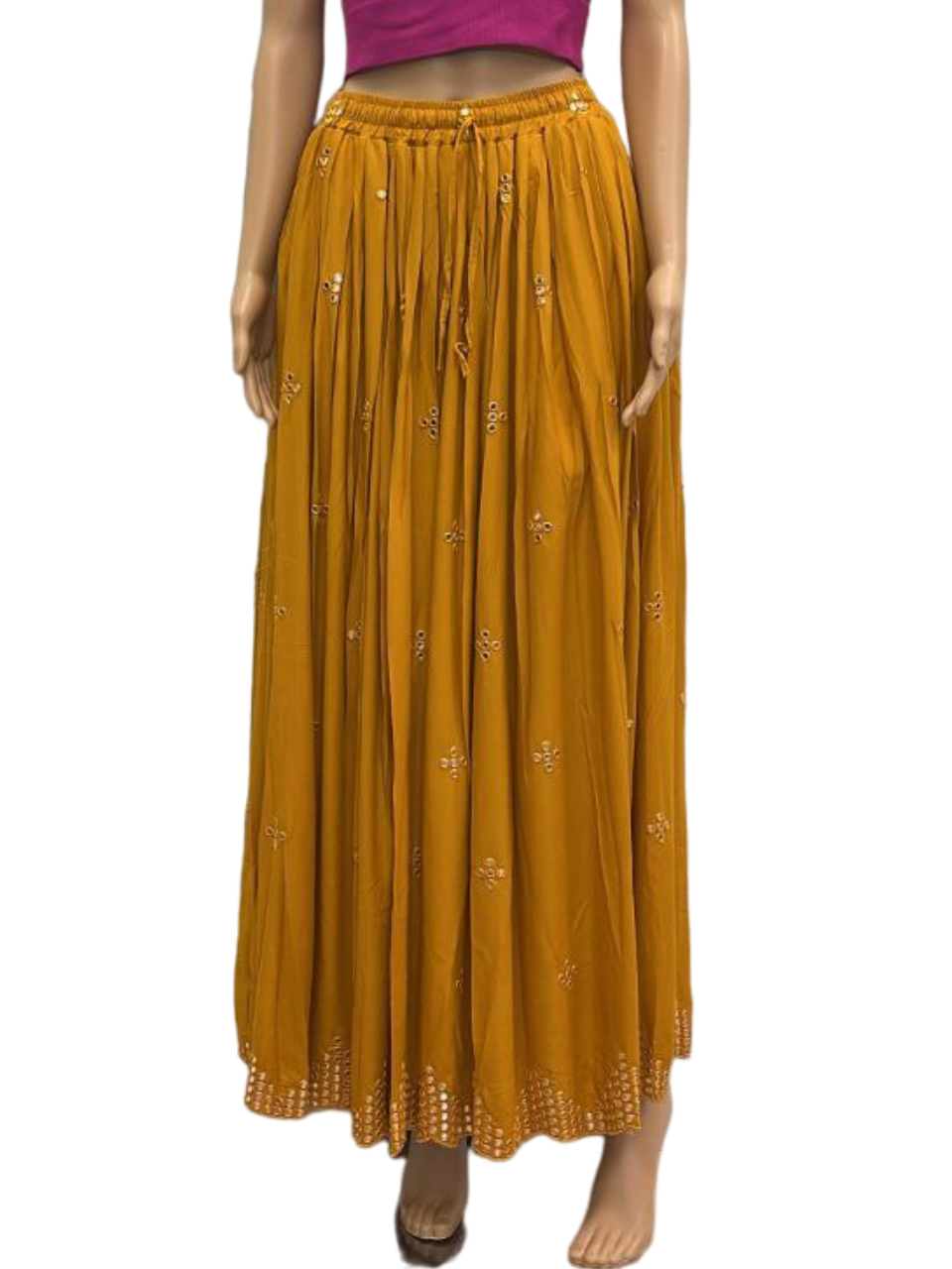 Golden Mustard Embroidered Maxi Skirt