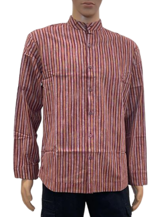 Men's Multicolor Striped Mandarin Collar  Shirt