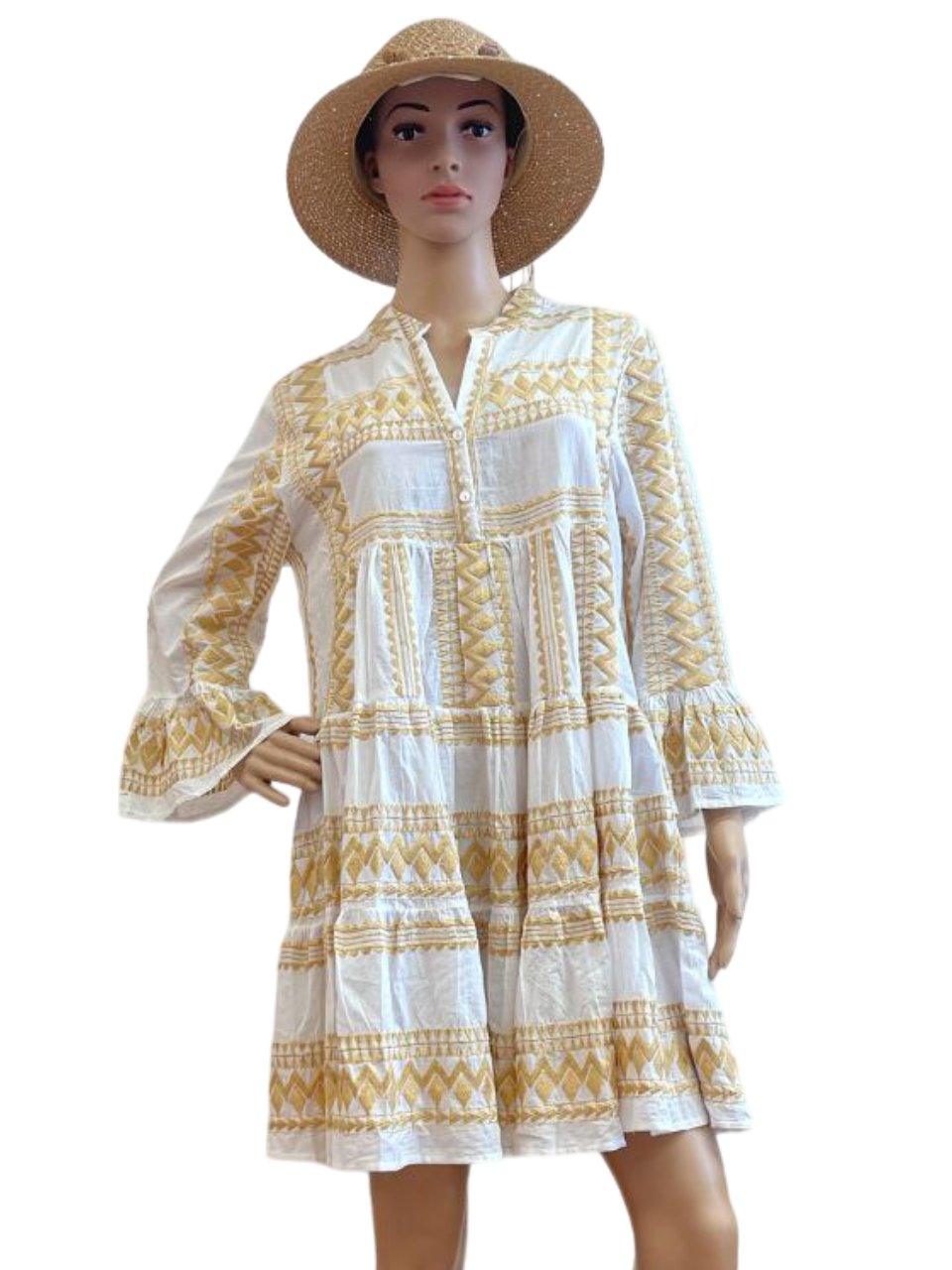 Boho Chic Embroidered Tunic Dress with Flared Sleeves