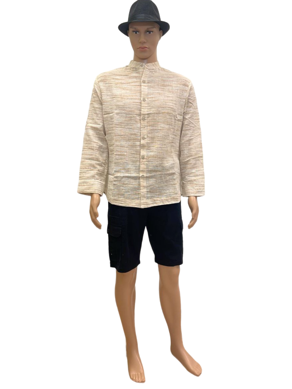 Men's Beige Textured Collar Shirt