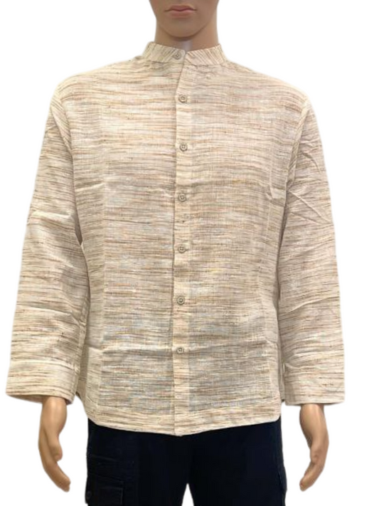 Men's Beige Textured Collar Shirt