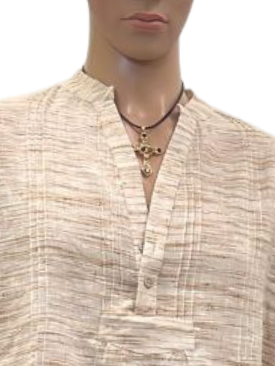 Men's Beige Textured Half-Sleeve Cotton Shirt