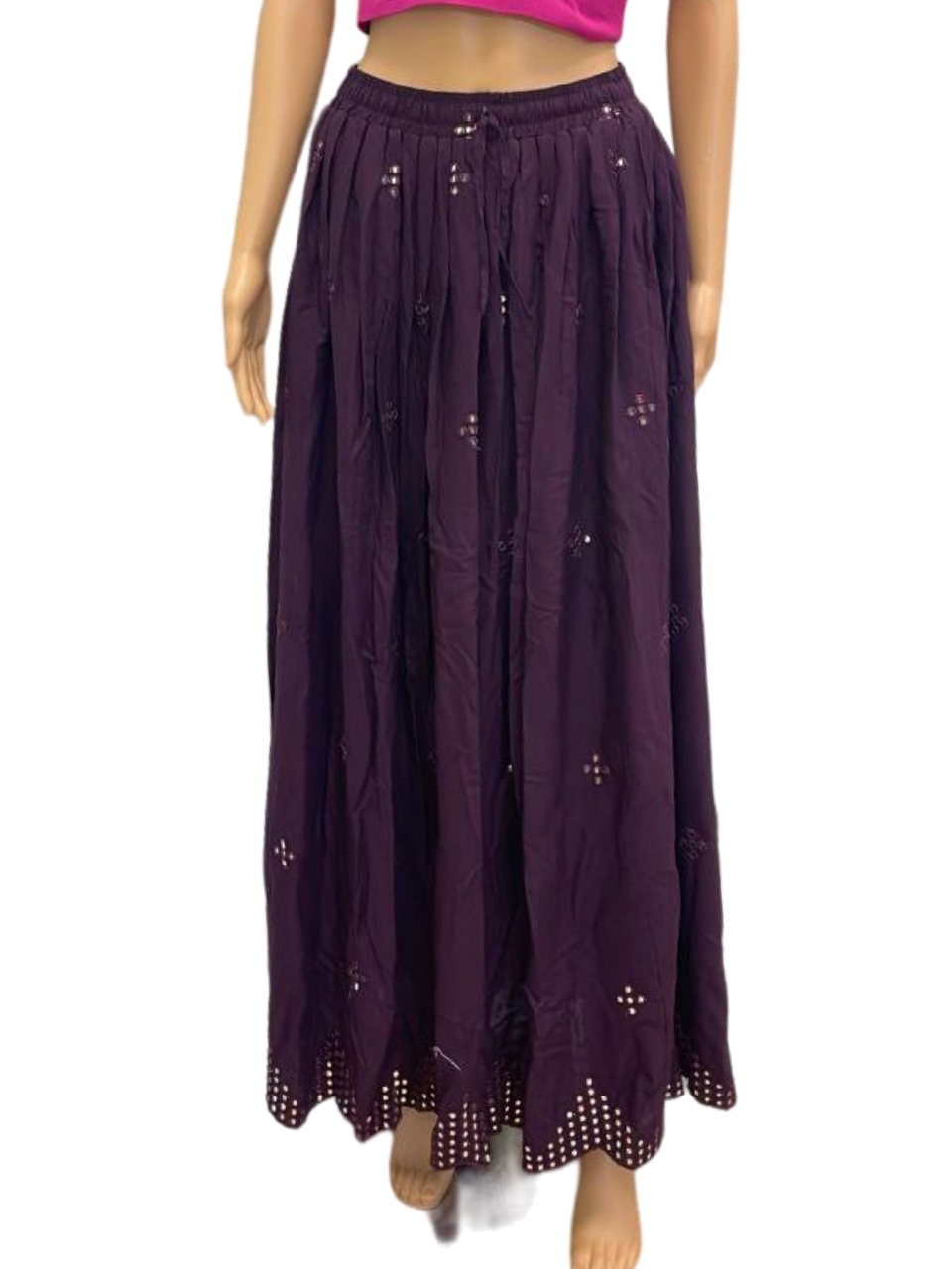 Deep Purple Embroidered Maxi Skirt with Mirror Accents