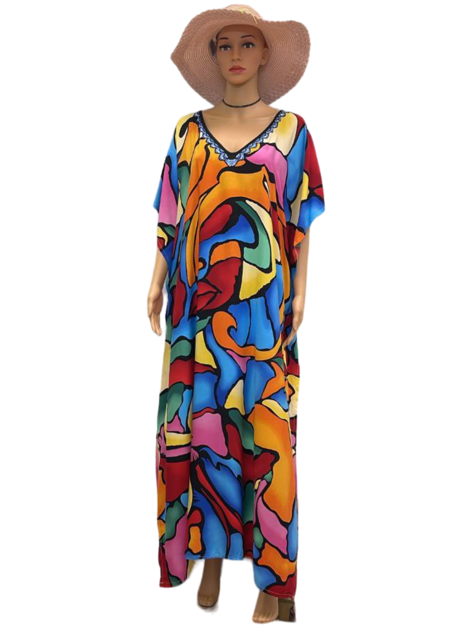 Vibrant Multicolor Abstract Print Kaftan Sleepwear