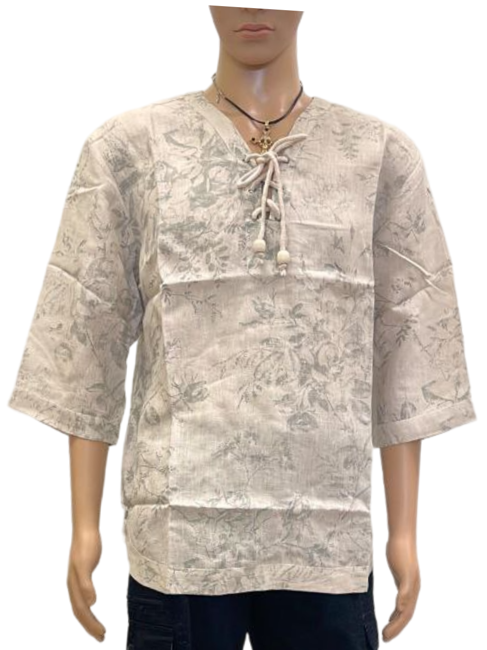 Men's  Floral Print Lace-Up Shirt