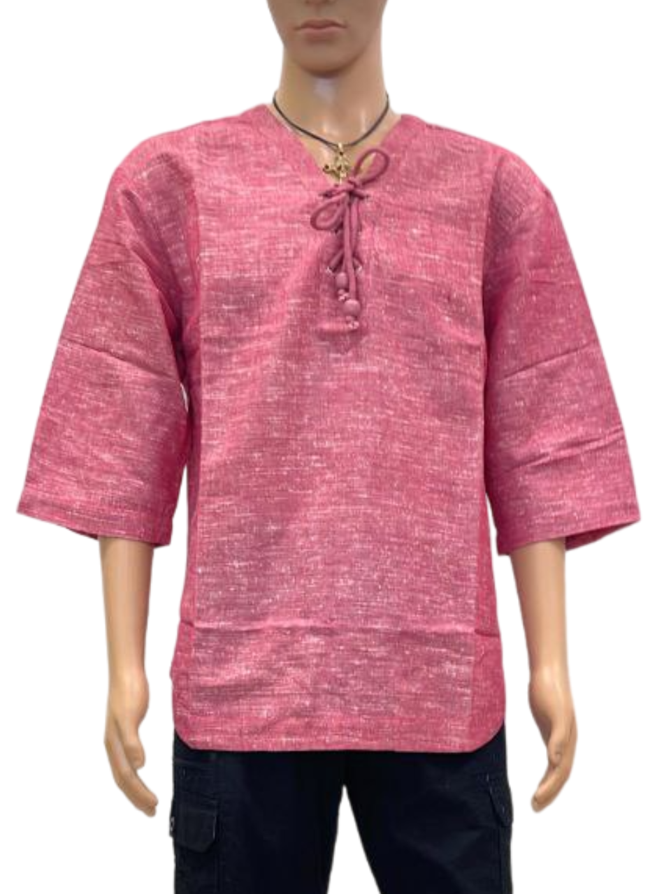 Men's Pink Tie-Front Casual Shirt