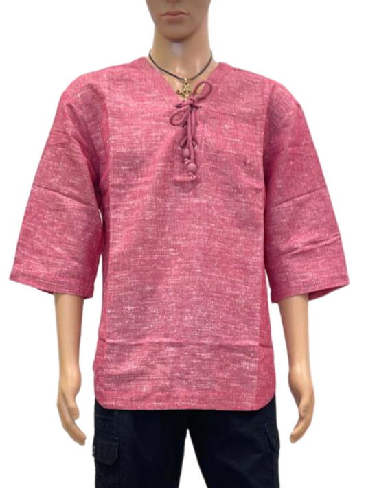 Men's Pink Tie-Front Casual Shirt