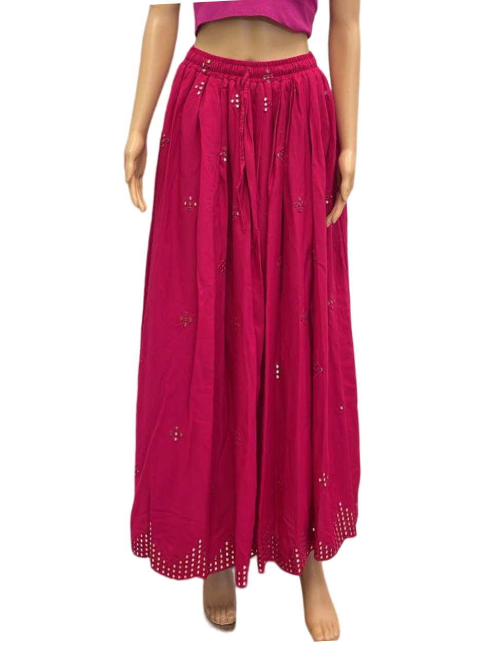 Fuchsia Pink Embroidered Maxi Skirt with Mirror Work