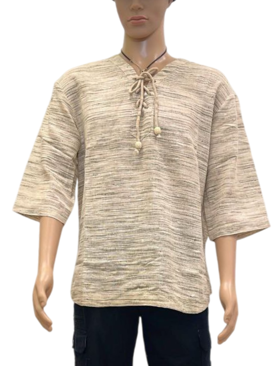 Men's Rustic Beige Tie-Front  Shirt