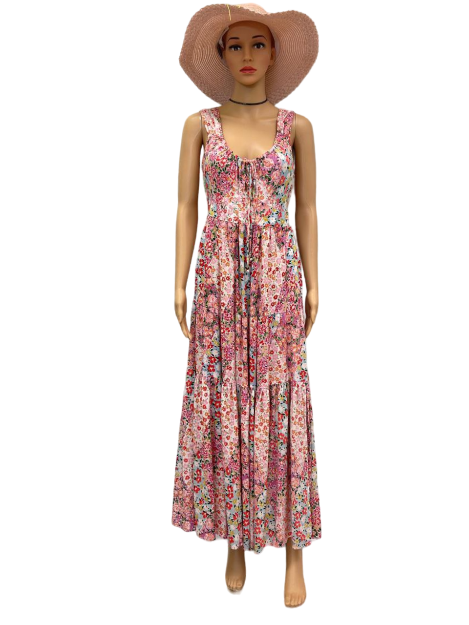 Floral Sleeveless Maxi Dress with Tiered Skirt