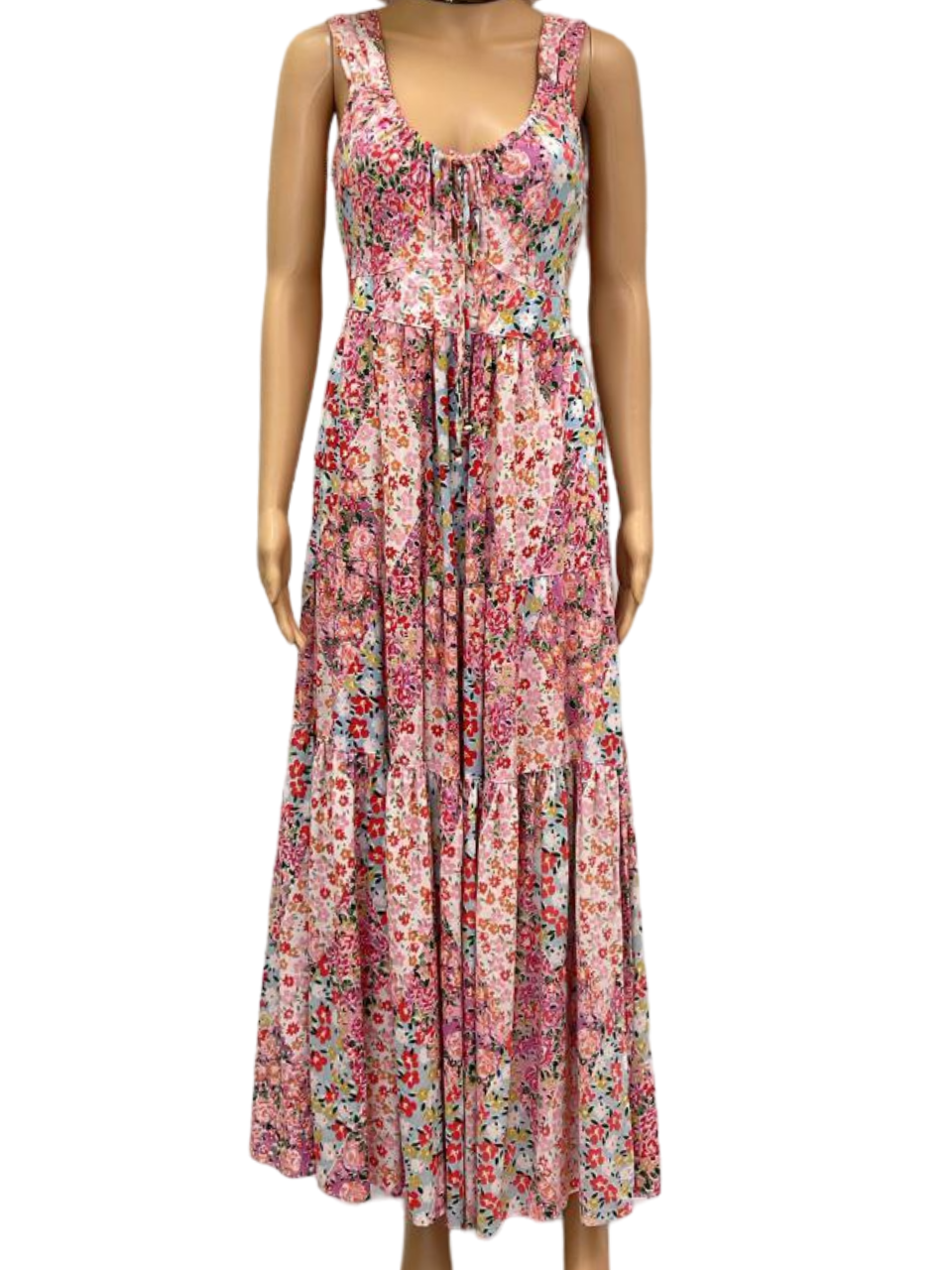 Floral Sleeveless Maxi Dress with Tiered Skirt