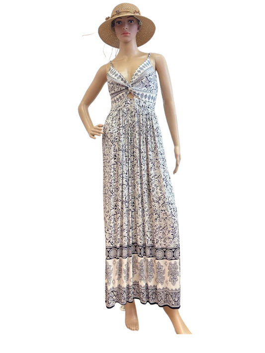 Women's Boho Maxi Dress with Front-Twist Detail