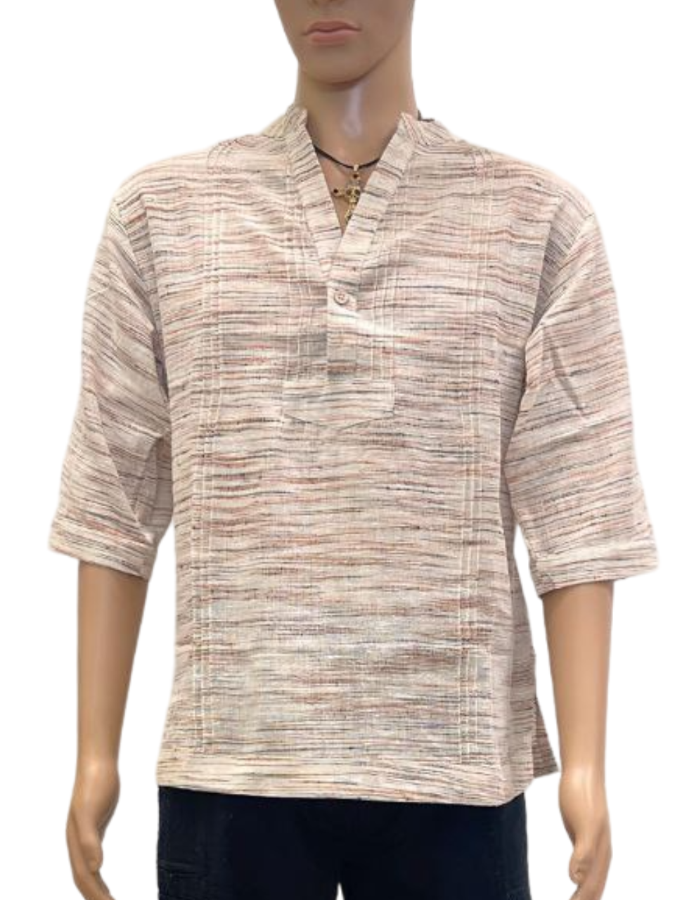 Men's Beige Textured V-Neck Casual Shirt