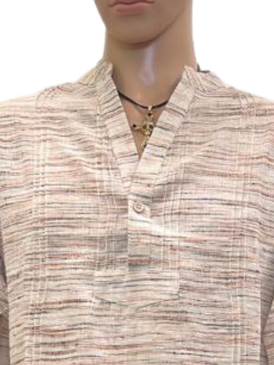 Men's Beige Textured V-Neck Casual Shirt