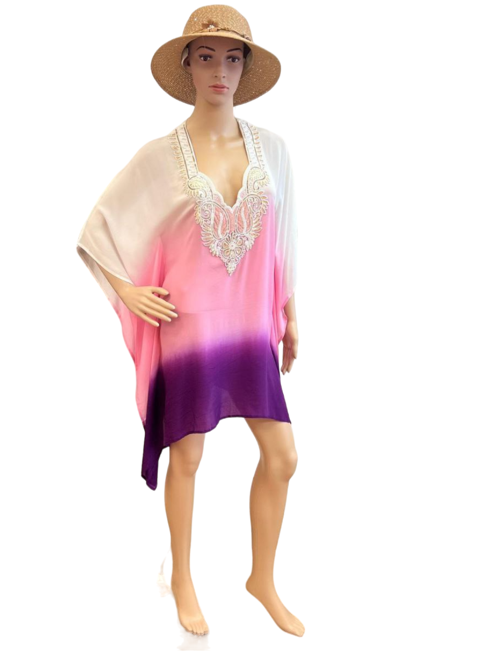 Gradient Embroidered Kaftan Dress