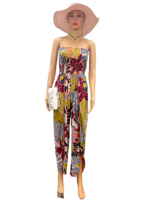 Exotic Floral Strapless Beach Jumpsuit