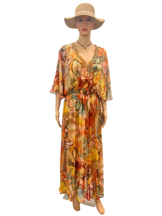 Bohemian Tropical Floral Summer Maxi Dress